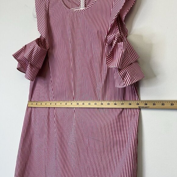 J McLaughlin Cold Shoulder Dress Womens Size Large Pink White Vertical Stripe - Picture 8 of 11